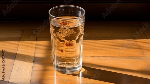 A Glass of Contaminated Water Sitting on a Wooden Table Surface, Environmental Pollution Concept