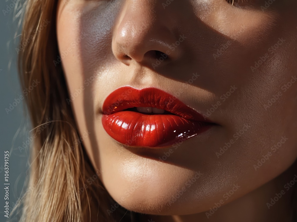 A close-up of beautifully painted female lips, showcasing vibrant lipstick, adding a touch of elegance and beauty to the image