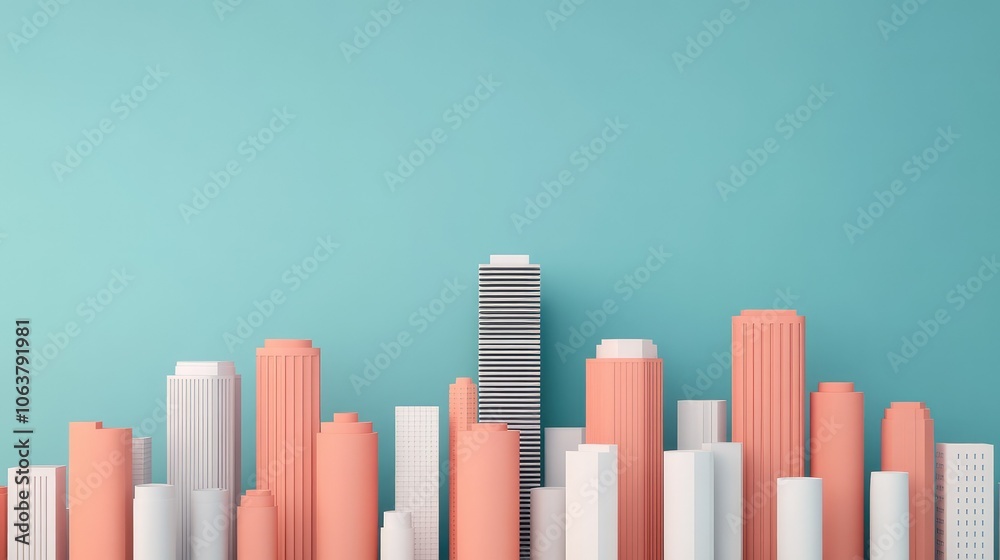 A vibrant city skyline composed of colorful buildings set against a turquoise background, creating a modern and artistic aesthetic. A vibrant city skyline composed of colorful buildings set against a turquoise background, creating a modern and artistic aesthetic.