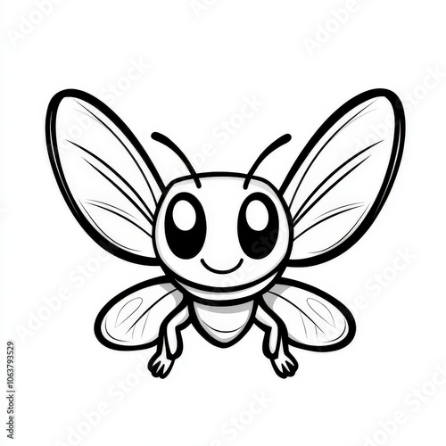 Cute Black and White Bee Outline for Coloring Page