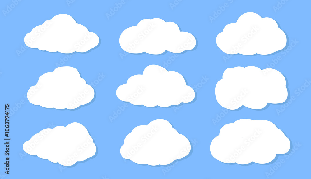 Set of cartoon clouds in flat style. white cloud collection Many white clouds for design 