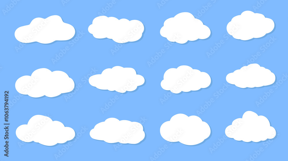 Collection of white cloud illustrations. Vector set of cartoon clouds in flat design.Cloud. Collection of white cloud illustrations. Vector set of cartoon clouds in flat design.Cloud.