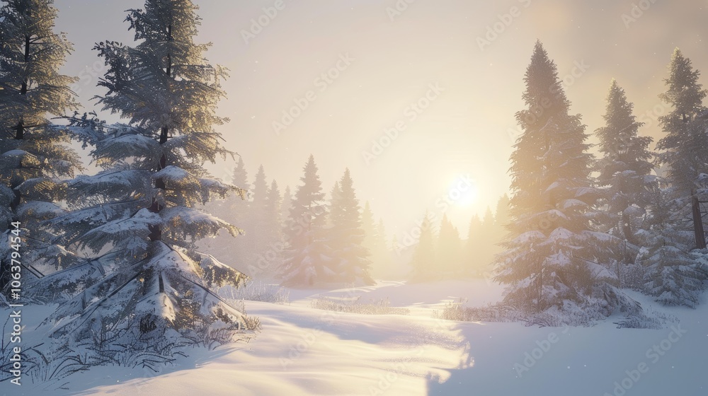 Winter Wonderland: Snow-Covered Forest at Sunrise Winter Wonderland: Snow-Covered Forest at Sunrise