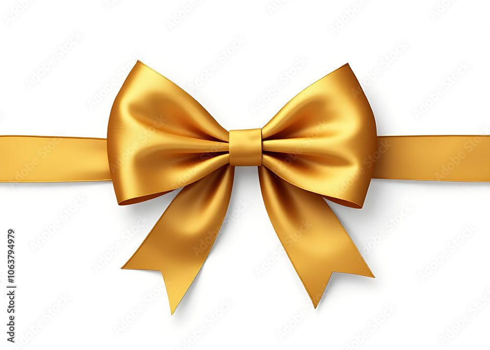 Realistic shiny satin gold bow and ribbon design for wedding invitations greeting cards or gift boxes in vector format on a white background Realistic shiny satin gold bow and ribbon design for wedding invitations greeting cards or gift boxes in vector format on a white background