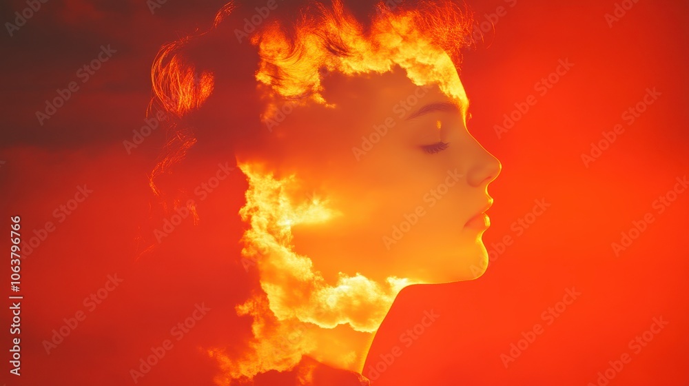 Dreamy Silhouette Against Fiery Cloud Background Dreamy Silhouette Against Fiery Cloud Background