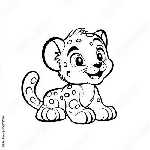 Cute Cartoon Leopard Outline Coloring Page photo