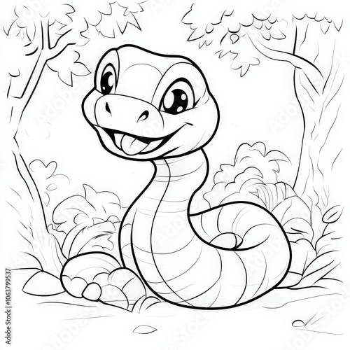 Playful Cartoon Snake Outline for Coloring Page