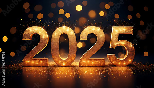 golden numbers shine bright bokeh effect dark background celebrating start new year