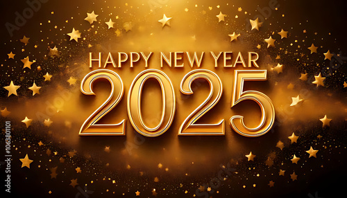 happy new year written gold gold star filled background