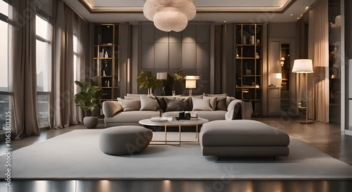 beautiful living room interior design, bright and cheerful tones