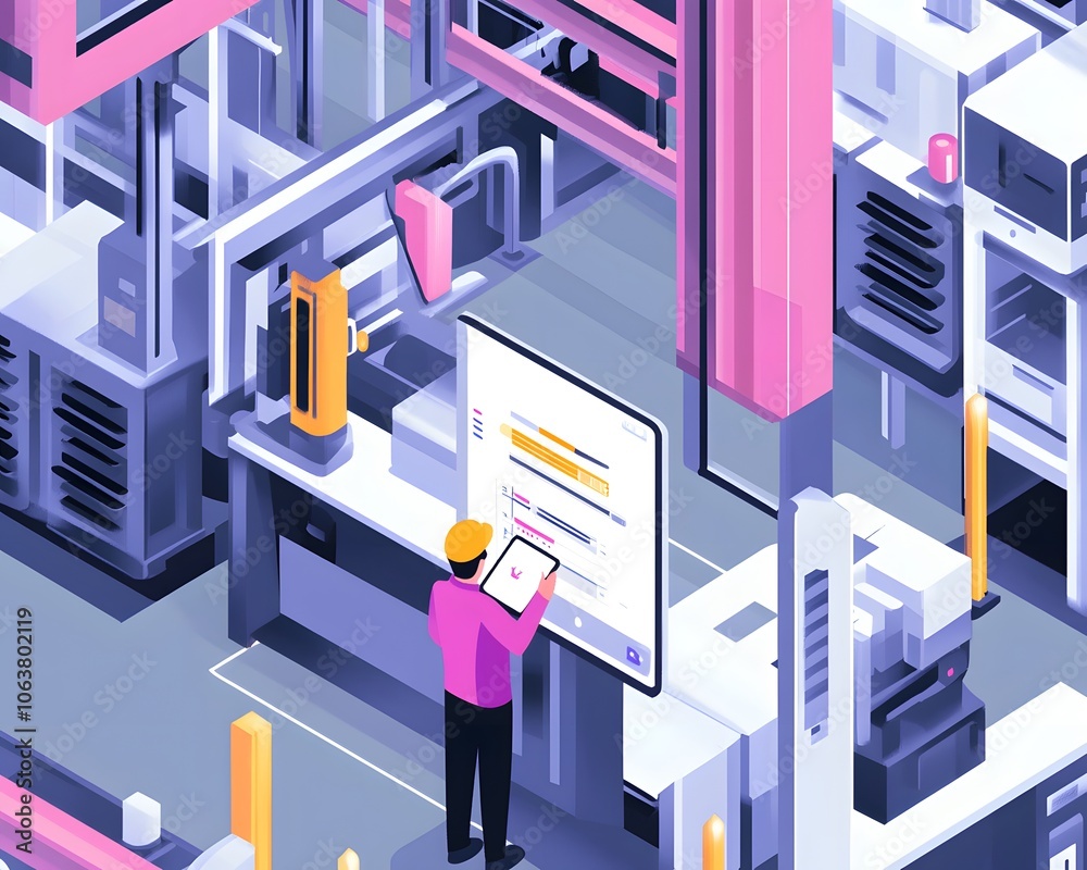 A modern factory scene showing a worker using a tablet in a high-tech manufacturing environment, emphasizing innovation and efficiency. A modern factory scene showing a worker using a tablet in a high-tech manufacturing environment, emphasizing innovation and efficiency.