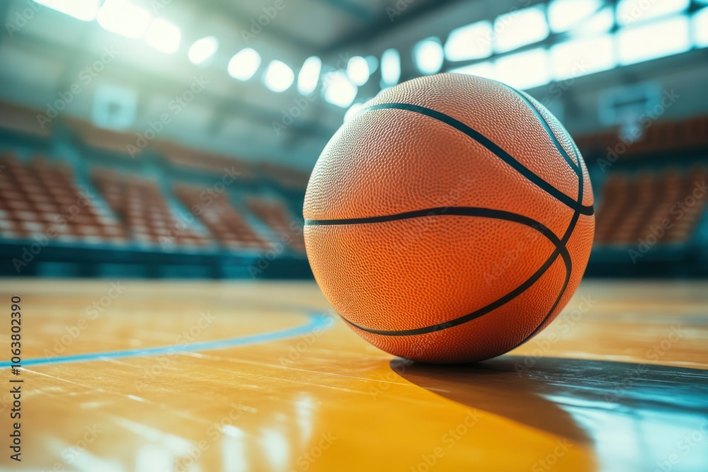 Close-up of a Basketball on a Court with a Blurry Background Close-up of a Basketball on a Court with a Blurry Background