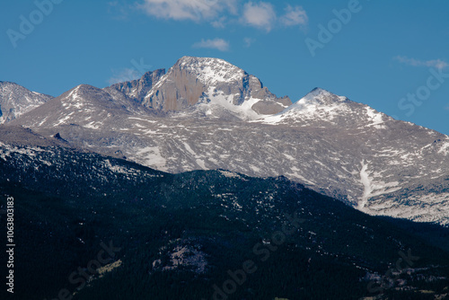 Snow-capped Longs Peak in spring in Rocky Mountain National Park, Colorado