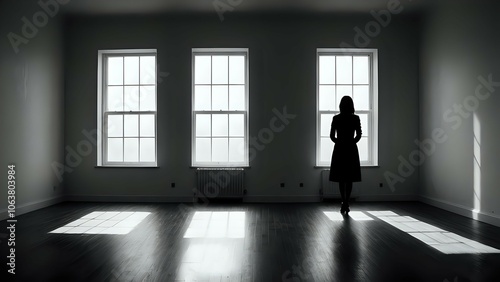 Wallpaper Mural Silhouette of a woman standing in a room with three windows, sunlight streaming in. Torontodigital.ca
