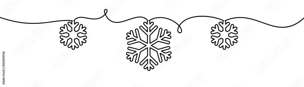 Minimalist black line art of snowflakes hanging on a garland, ideal for winter decorations, holiday-themed backgrounds, and seasonal graphic designs. Minimalist black line art of snowflakes hanging on a garland, ideal for winter decorations, holiday-themed backgrounds, and seasonal graphic designs.