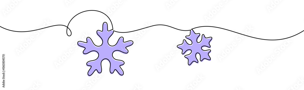 Charming illustration of two purple snowflakes linked by a fluid line, ideal for holiday designs. Vector illustration. Charming illustration of two purple snowflakes linked by a fluid line, ideal for holiday designs. Vector illustration.