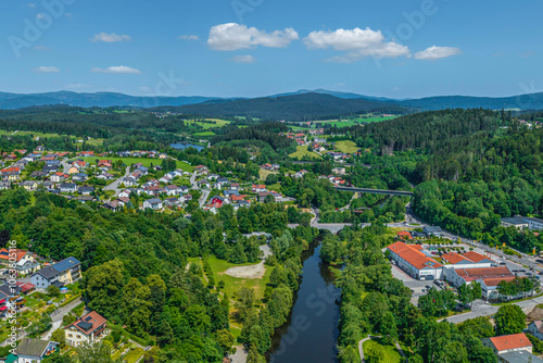 Ausblick auf den Luftkurort Regen am Schwarzen Regen im Bayerischen Wald photo