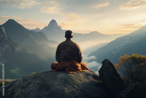 Serene Mountaintop Meditation: Yogi Finds Inner Peace photo