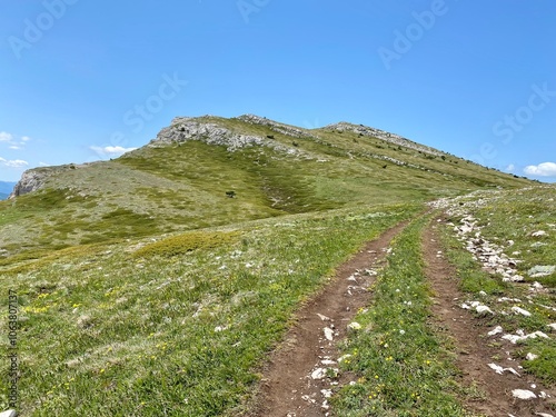 beautiful spring mountain landscape with blue sky