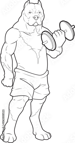 Pitbull Bodybuilder Dumbbell Bodybuilding Animal Vector Graphic Art Illustration