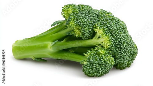 Fresh Broccoli Floret: A single, vibrant green broccoli floret, showcasing its intricate structure and fresh, healthy appeal. Perfect for healthy eating, vegetarian, vegan, and plant-based concepts.