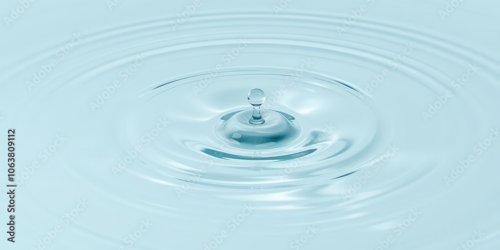 Clear water drop falling into calm surface creating concentric circular waves, drop, liquid Clear water drop falling into calm surface creating concentric circular waves, drop, liquid