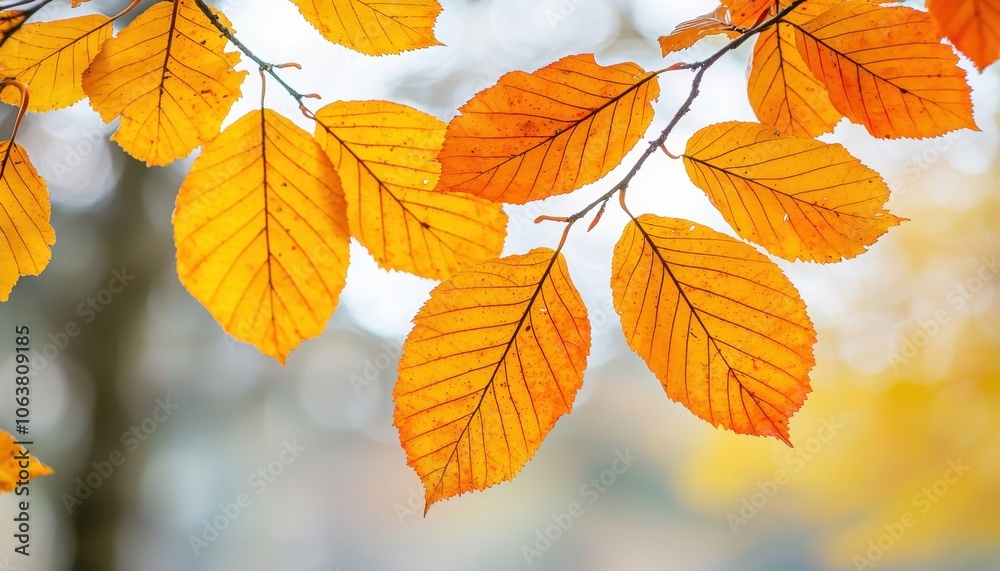 Bright orange autumn leaves against a soft blurred background. Bright orange autumn leaves against a soft blurred background.