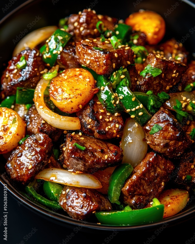Savor the rich flavors of savory beef stir-fry with fresh vegetables and aromatic spices Savor the rich flavors of savory beef stir-fry with fresh vegetables and aromatic spices