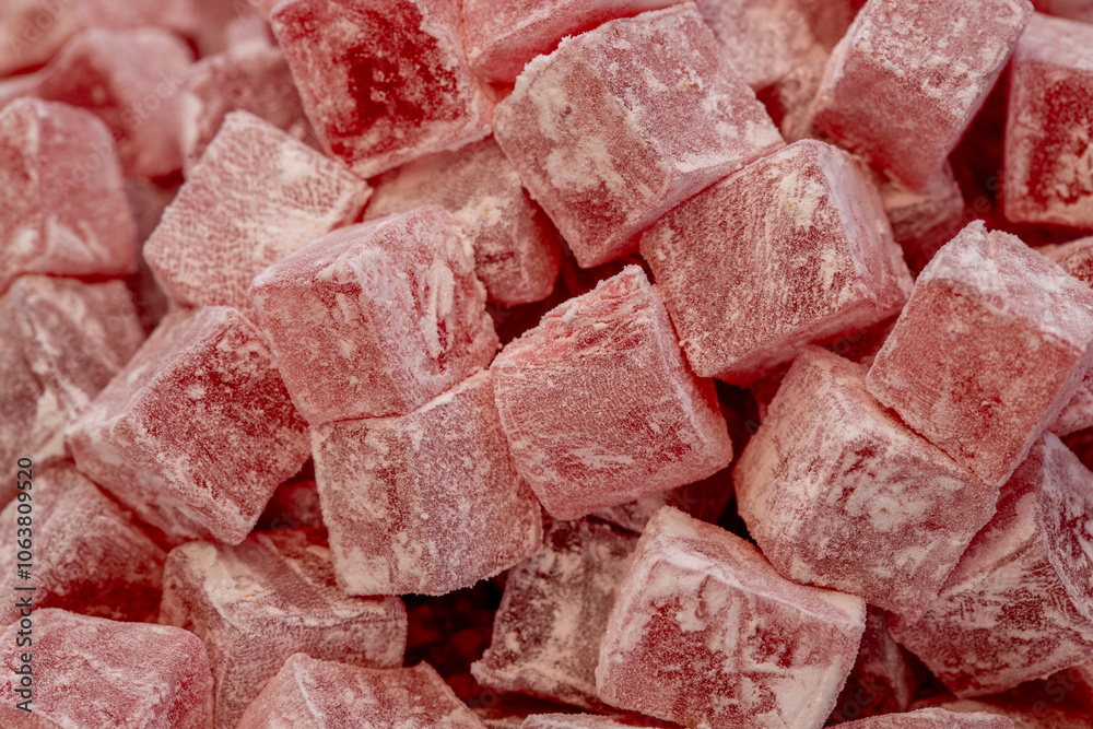 Türkish Isparta's rose delight. Rose flavored, fragrant fresh delight.