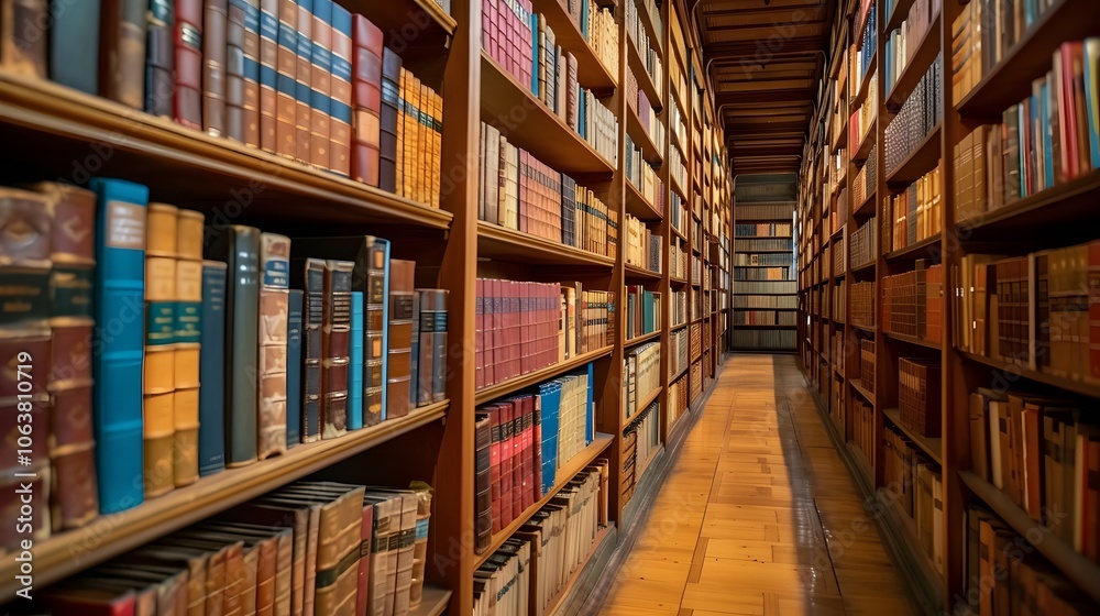 Extensive Library Shelves Filled with Diverse Literature and Knowledge