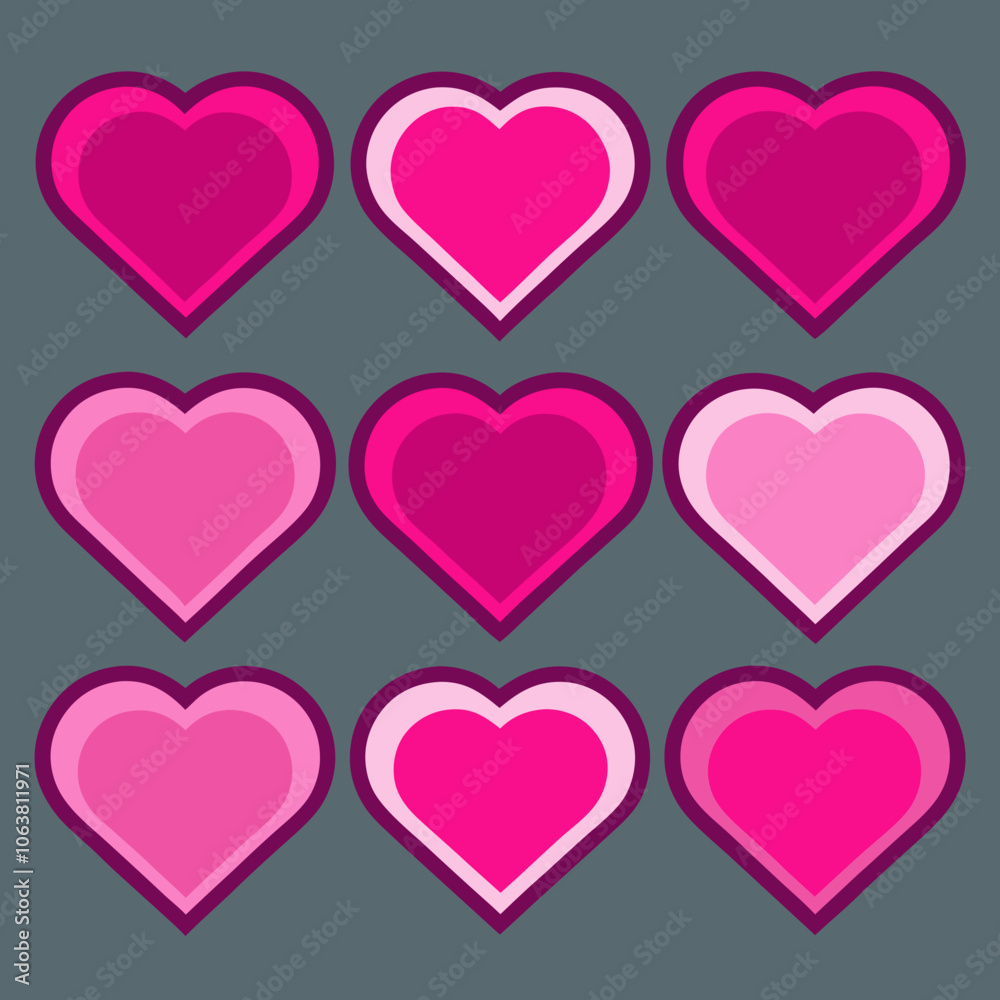 Pink heart icons set vector illustration Pink heart icons set vector illustration