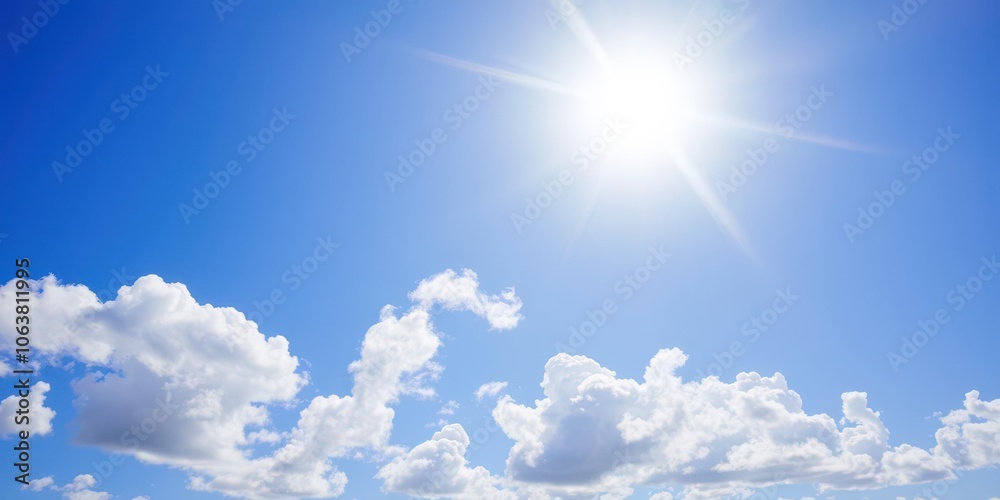 Clear blue sky with fluffy white clouds on a sunny day, landscape, outdoors
