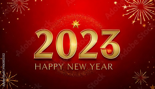 red background gold happy new year starry design creates luxurious holiday atmosphere feeling photo