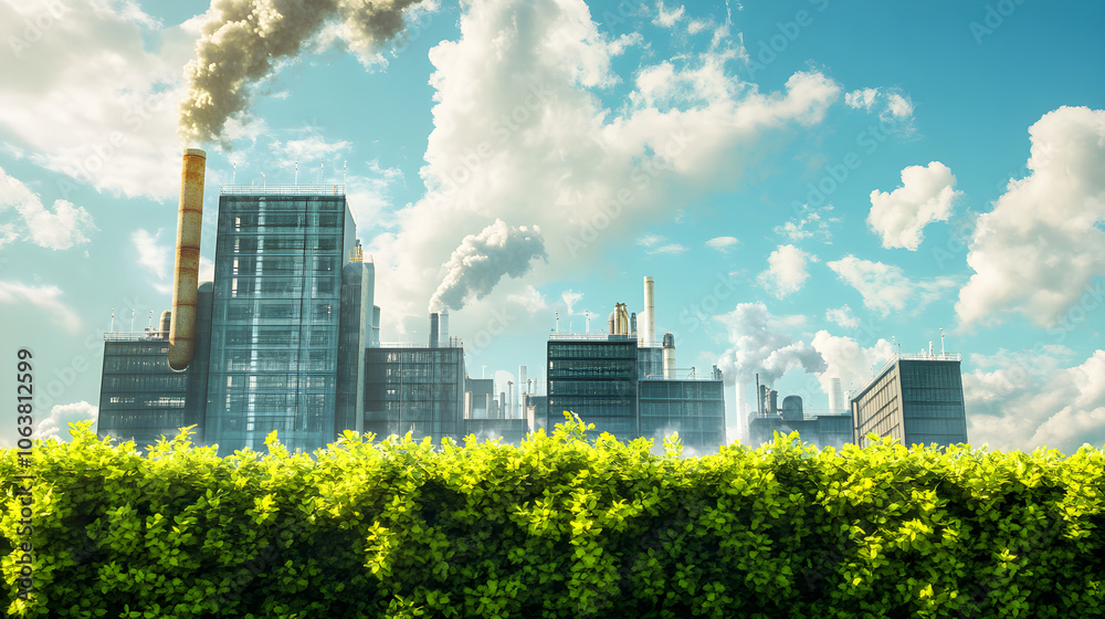 Obraz premium Smoke Stacks in the Urban Skyline Highlighting the Need for Sustainable Environmental Solutions