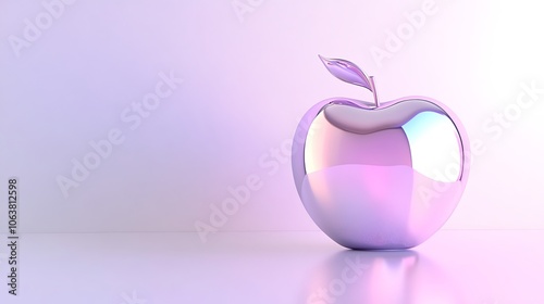 Iridescent Chrome Apple with Shiny Texture