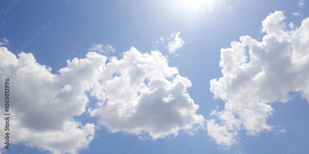 Clear blue sky with fluffy white clouds on a sunny day, sky, bright, atmosphere Clear blue sky with fluffy white clouds on a sunny day, sky, bright, atmosphere