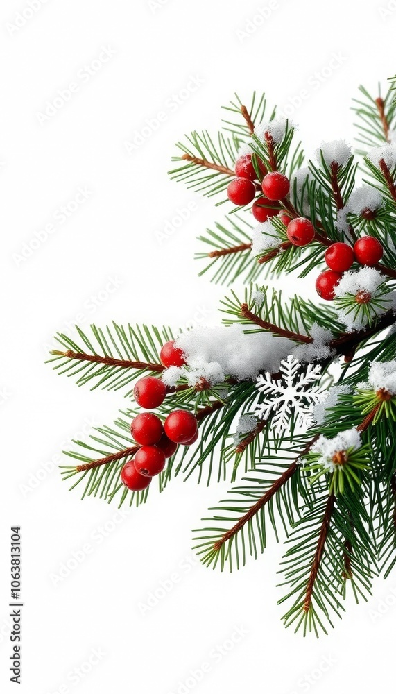 A Christmas tree with red berries and snow on it A Christmas tree with red berries and snow on it