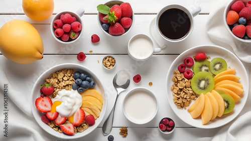 Wallpaper Mural  Healthy Breakfast Spread on White Wooden Table Torontodigital.ca