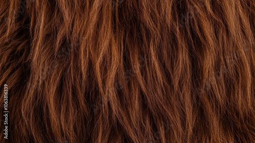 Detailed close-up of long, shaggy brown fur texture, perfect for rustic or natural design backgrounds. Realistic and full-bodied.