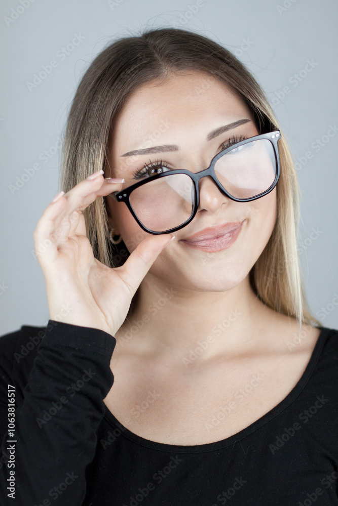 portrait of a young blonde woman with glasses portrait of a young blonde woman with glasses