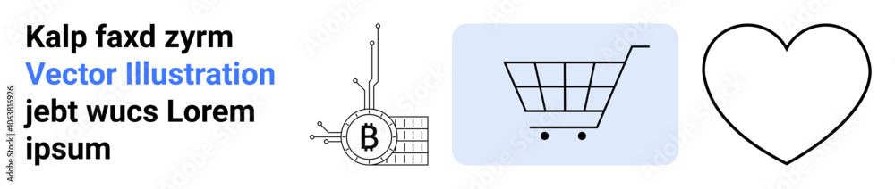 Shopping cart, cryptocurrency symbol, and heart outline. Ideal for e-commerce, financial services, cryptocurrency, marketing, digital transactions, customer loyalty programs, presentations Landing Shopping cart, cryptocurrency symbol, and heart outline. Ideal for e-commerce, financial services, cryptocurrency, marketing, digital transactions, customer loyalty programs, presentations Landing