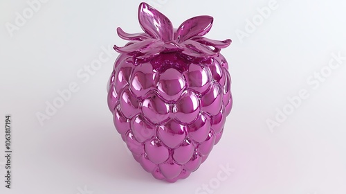 Shiny Iridescent Raspberry Sculpture on White Background