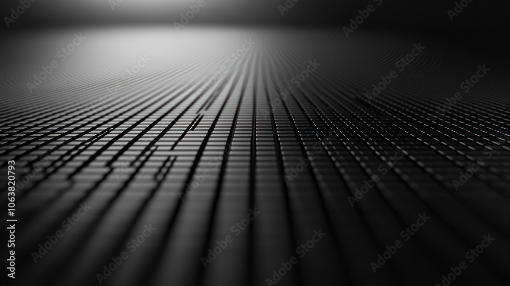 A black, textured, metal surface with a grid pattern extends towards a bright light source, creating a sense of depth and perspective. A black, textured, metal surface with a grid pattern extends towards a bright light source, creating a sense of depth and perspective.