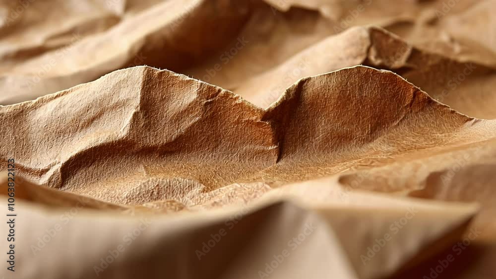 Textured Surface Resembling Mountain Ranges Formed From Crumpled Brown Paper in a Detailed Close-Up Shot Textured Surface Resembling Mountain Ranges Formed From Crumpled Brown Paper in a Detailed Close-Up Shot