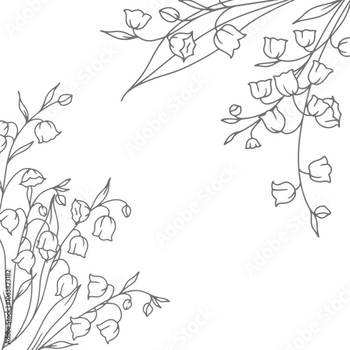 Wallpaper Mural Lily of the Valley Line Art. Botanical Background trendy minimalist flowers. Hand drawn floral background template. Floral Line Art Illustration. Torontodigital.ca
