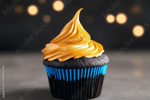 Fantasy dessert with a glowing, enchanted cupcake, creating a magical craving with bright, mystical frosting photo