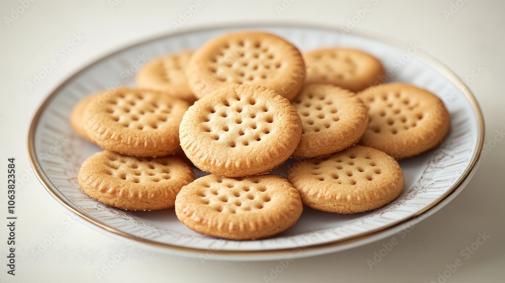 Plate of warm, golden cookies with rich texture, emphasizing home-baked feel for dessert or bakery promotions. Plate of warm, golden cookies with rich texture, emphasizing home-baked feel for dessert or bakery promotions.