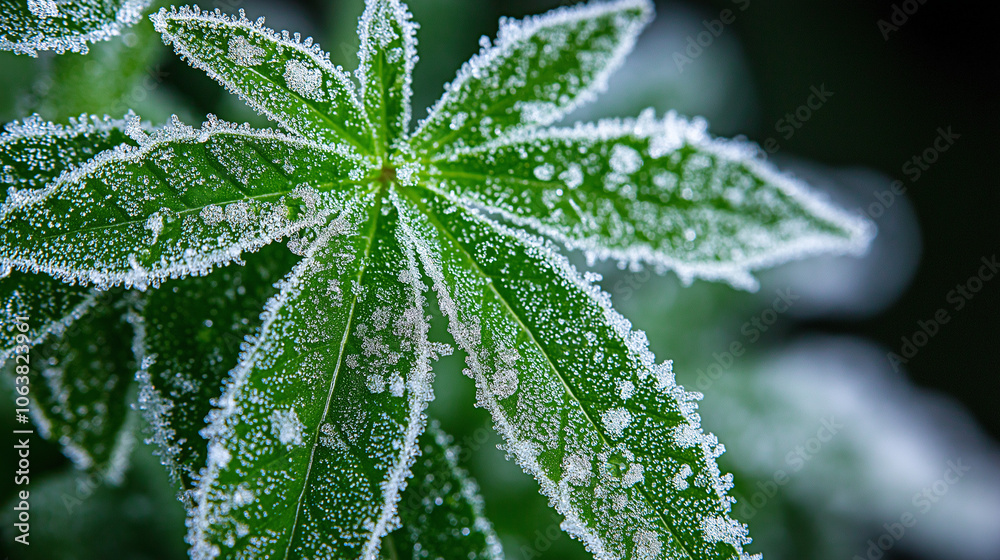 Frozen Flora: Close-up of a frost-covered leaf, showcasing intricate details and delicate ice crystals. A captivating image of nature's resilience in winter's embrace. Frozen Flora: Close-up of a frost-covered leaf, showcasing intricate details and delicate ice crystals. A captivating image of nature's resilience in winter's embrace.