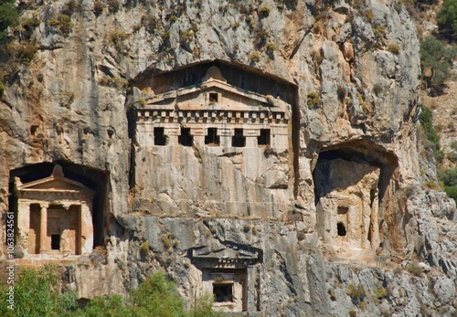 Ancient Lycian tombs built in 400BC along Dalyan River in Turkey