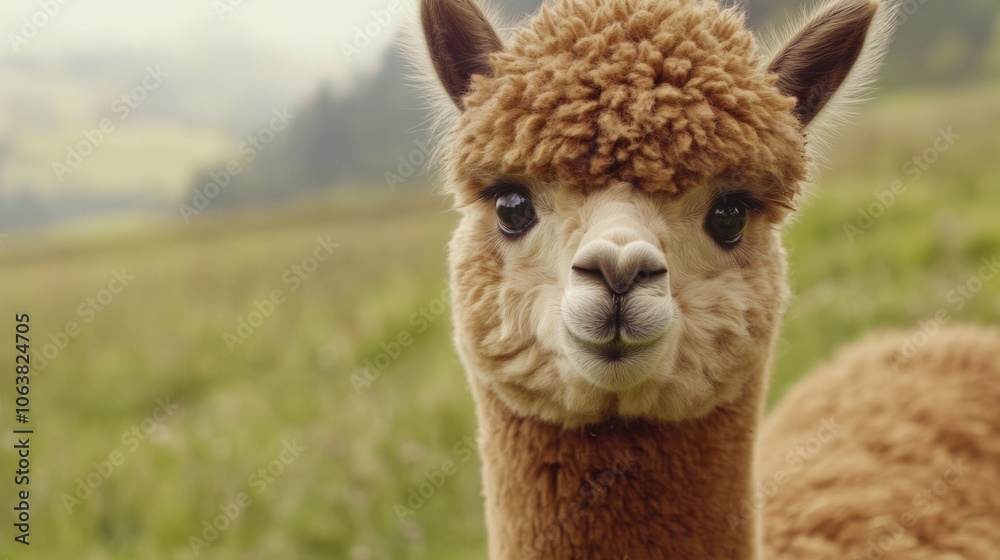 Charming Alpaca: An alpaca with big, soft eyes and a fluffy coat, peacefully grazing in a serene field. Charming Alpaca: An alpaca with big, soft eyes and a fluffy coat, peacefully grazing in a serene field.